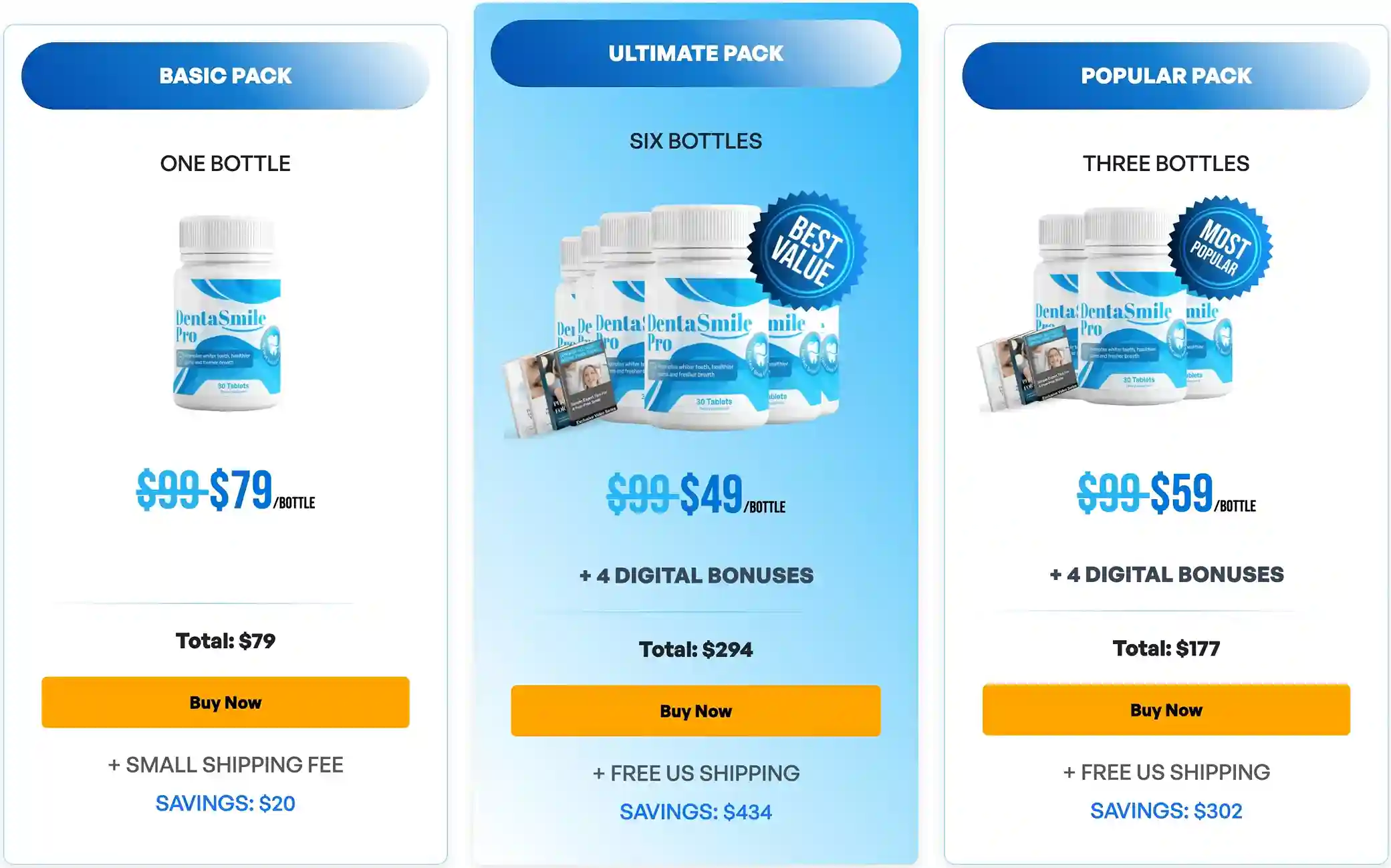 DentaSmile Pro Pricing — 1, 3 and 6 Bottle Packages